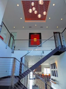 stair railing wood and glass